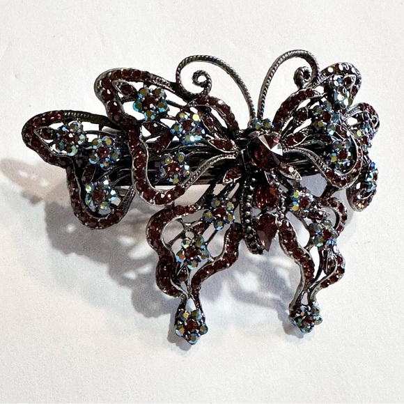 Large Vintage Butterfly Rhinestone Covered Hair Accessory Clip Sparkling 5” L - Picture 2 of 13